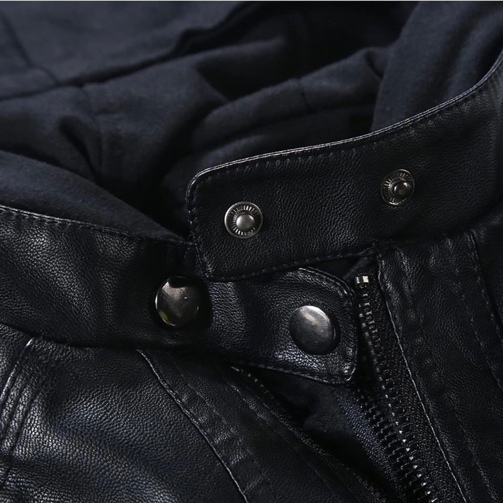 New w/o Tags Tanming Woman’s Removable Hooded Faux Leather Jacket - Picture 5 of 7